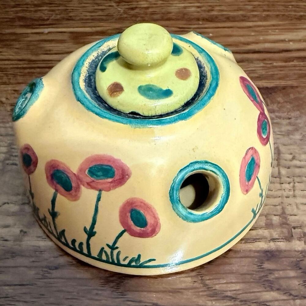 Antique Sant-Marti France Faience Inkwell Quill Dip Pen Holder Hand Painted
